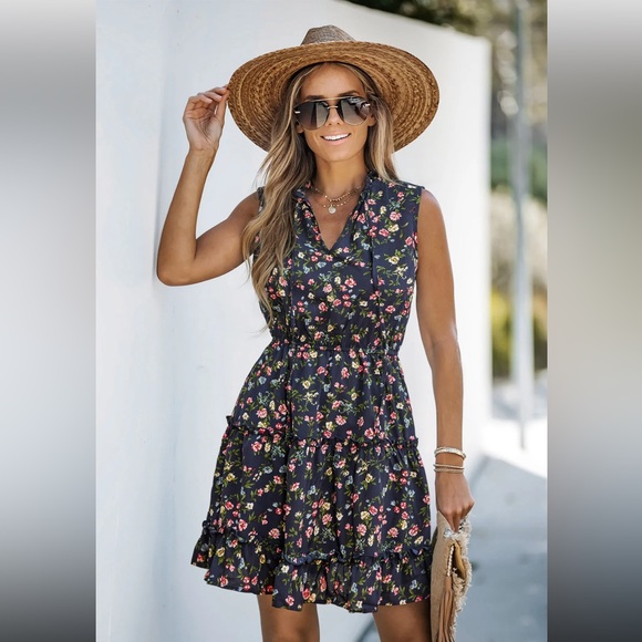 Cupshe Dresses & Skirts - Sprig & Blossom Floral Mini Dress. Floral Sleeveless Dress - Black